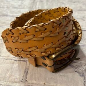GOLDEN TAN BRAIDED WIDE BELT WITH COOPER COLOR BUCKLE